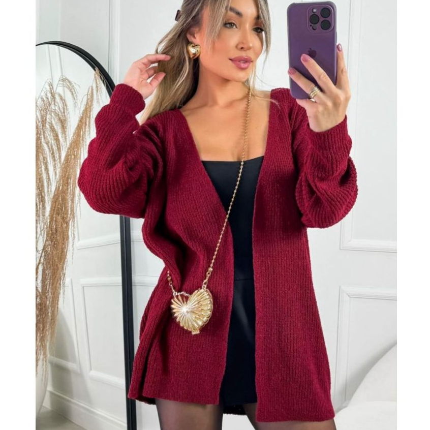 Cardigan Kimono Feminino de Tricot Manga Longa Casaco Blusa de Frio Moda Inverno