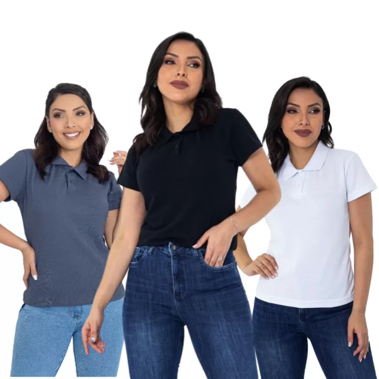 T Shirt Feminina Camiseta Baby Look Gola Polo
