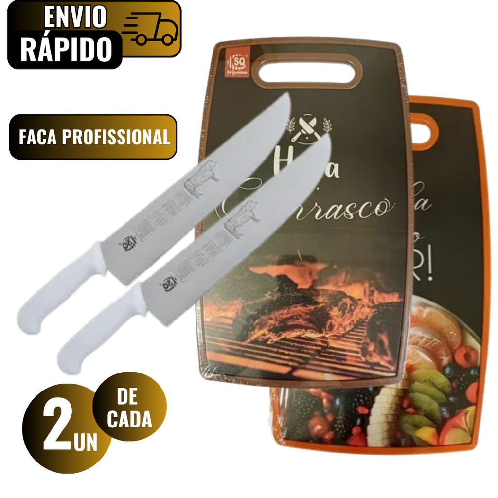 Conjunto 2 Faca De Carne Profissional 2 Tábua De Carne Em MDF Corte De Alta Qualidade Para Churrasco