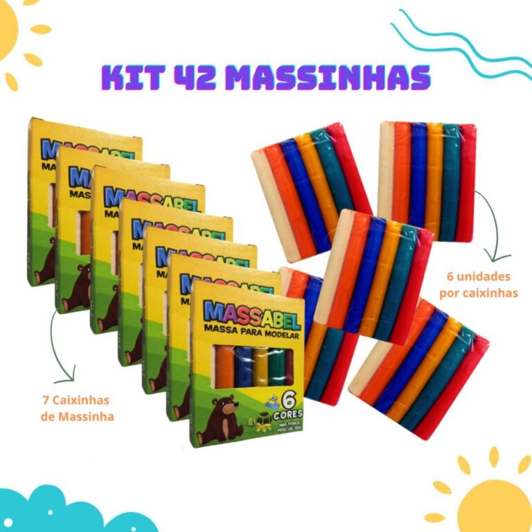 Kit 42 Massinha de Modelar 6 Cores Diferentes Colo