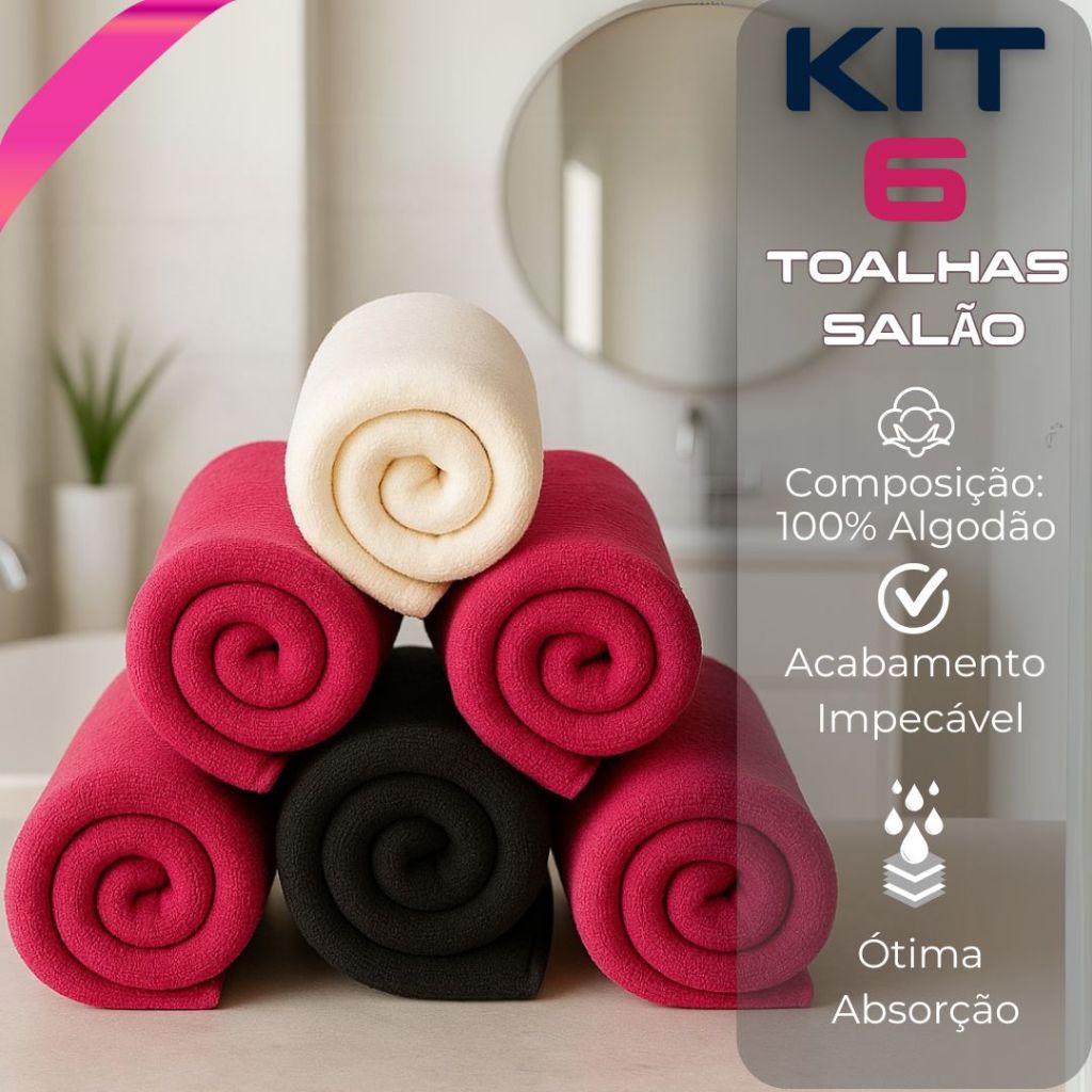 Kit 6 Toalhas de Rosto Salão 100% | Algodão Profissional para Salão | Alta Absorção e Durabilidade