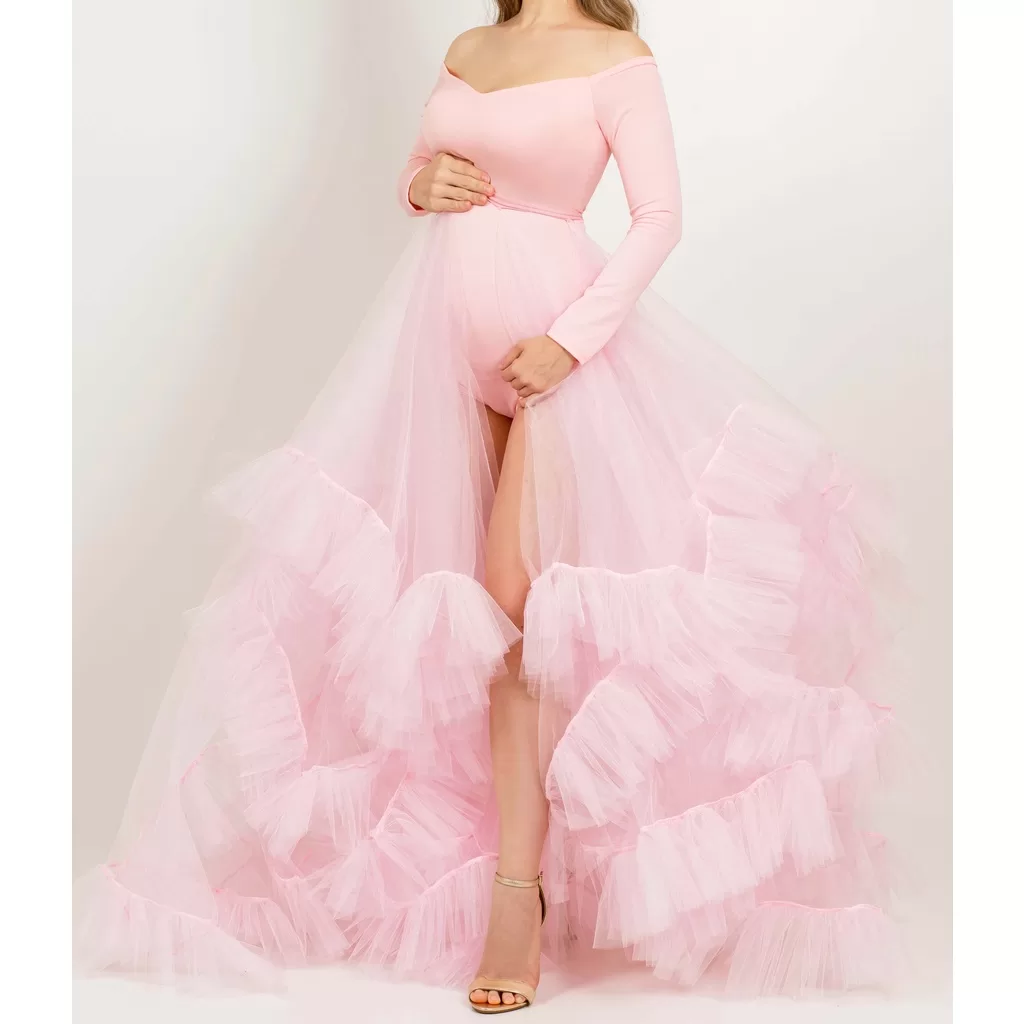 Body Gestante Manga Longa E Saia De Tule Para Ensaios G44