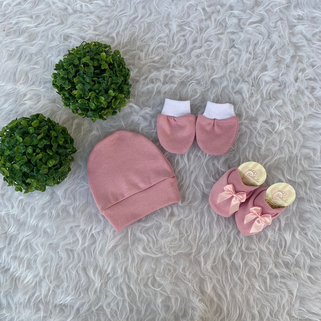 Kit Touca, Luva e Sapatinho Feminino no Suedine 100% Algodão