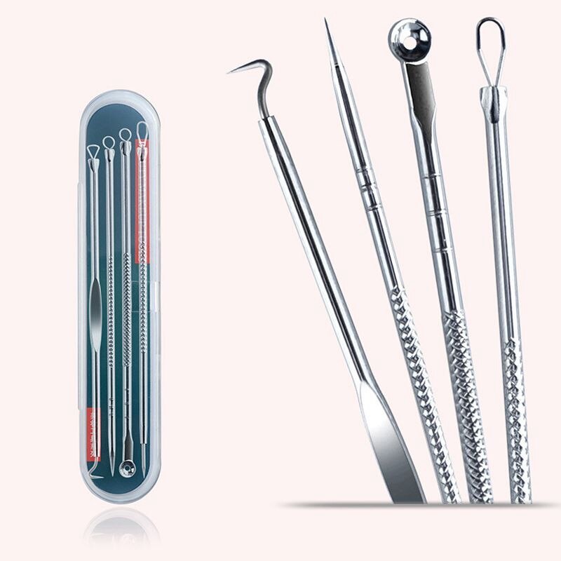 Kit Extrator De Cravo Espinha Profissional Inox Limpeza de Pele Conjunto de 4 ou 8 Pecas