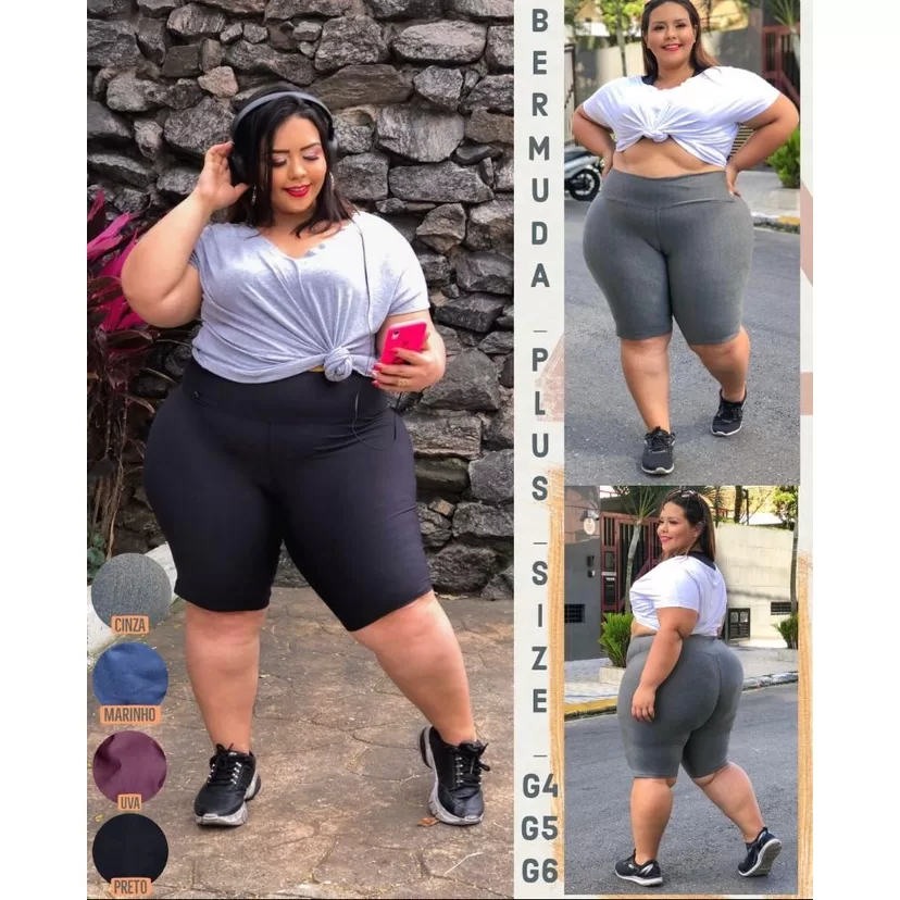 Bermuda Ciclista Feminina Plus Size Semi Poliamida do GG ao G6