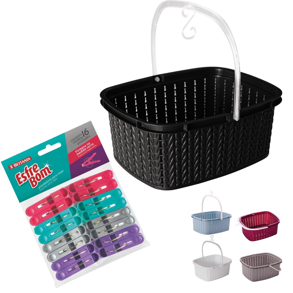 Kit Cesto Para Prendedores Plasútil + Prendedor de Roupas Esfrebom