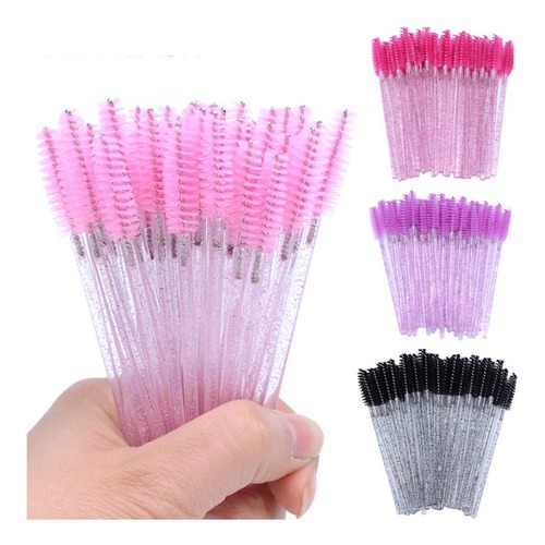 Kit 100 Escovinhas Com Glitter Extensão De Cilios