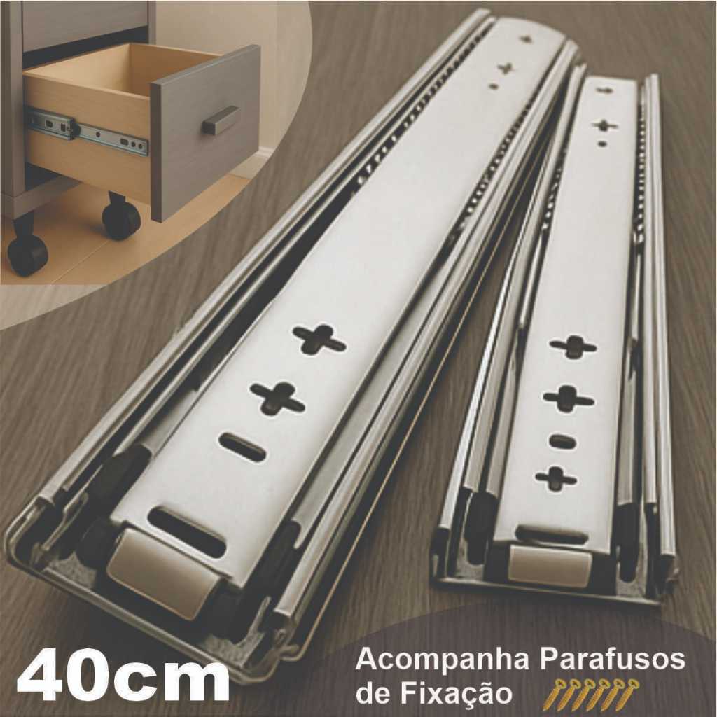 Corrediça Gaveta Trilho Telescópico 40cm Par C/ Parafusos.