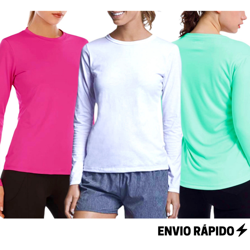 Kit 3 Camisas Femininas Térmica Proteção Solar Uv Do P Ao XG