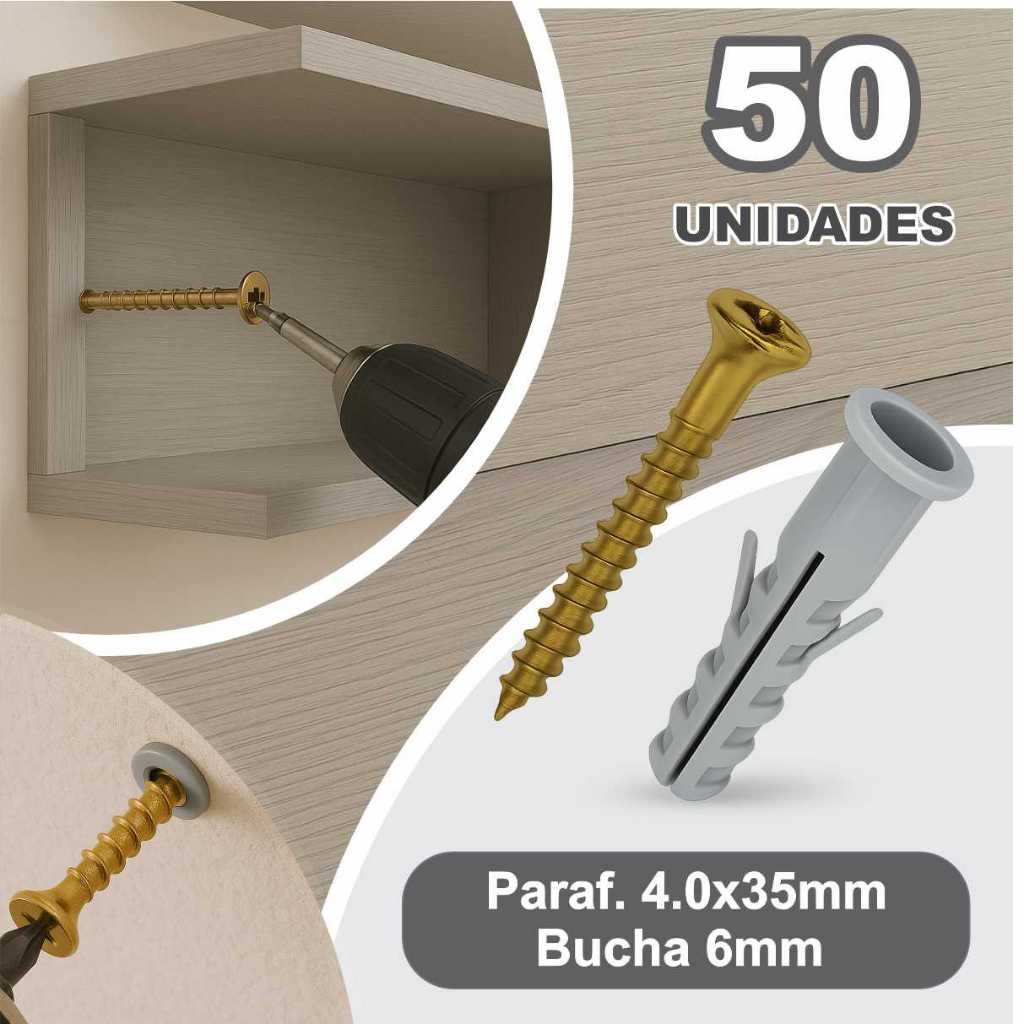 Kit Parafuso Philips 4,0 X 35mm + Bucha 6mm C/ Anel 50un