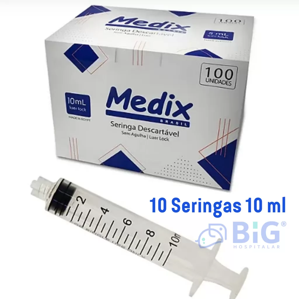 Seringa Descartavel 10ML LuerLock ESTÉRIL – MEDIX C/10 UND