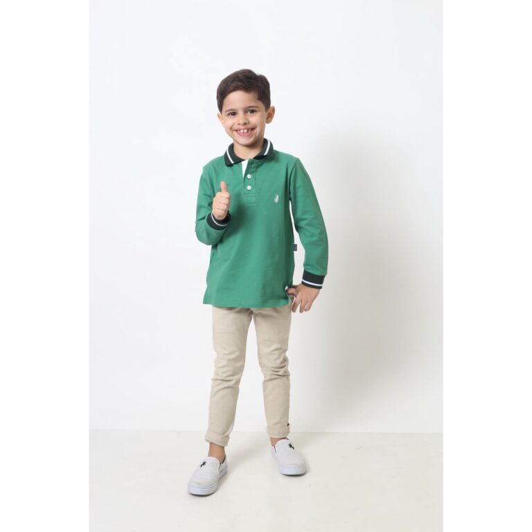 Camisa Polo ou Body Infantil Verde Bandeira Manga 