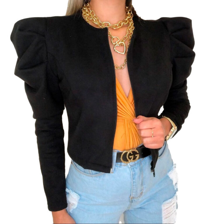 Jaqueta Feminina Blusa de Suede Manga Princesa