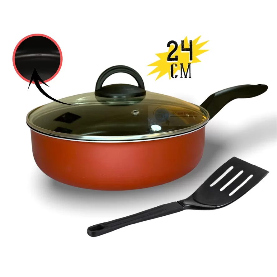 Frigideira Antiaderente Grande E Alta Com Tampa De Vidro com utensilio