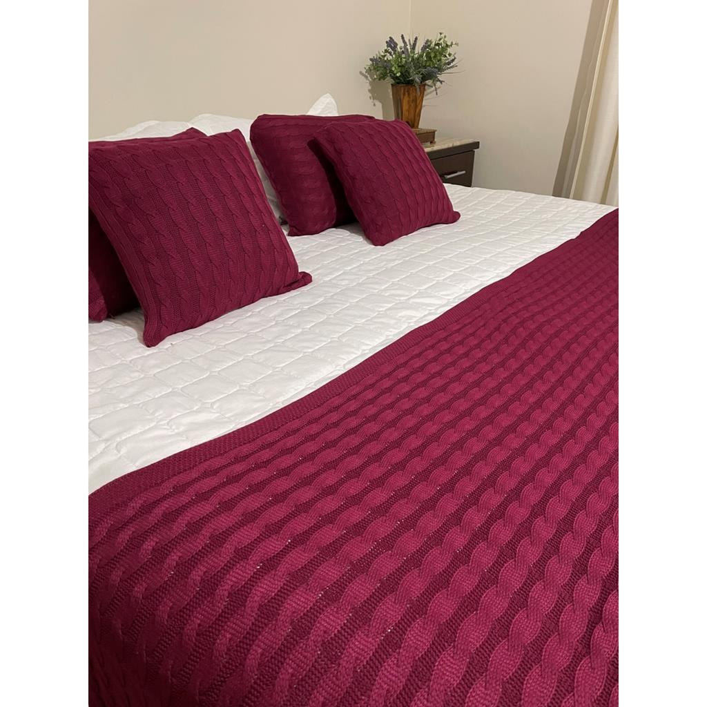 Peseira Manta Trança Tricot Cama King Sofa Sala 260x60cm