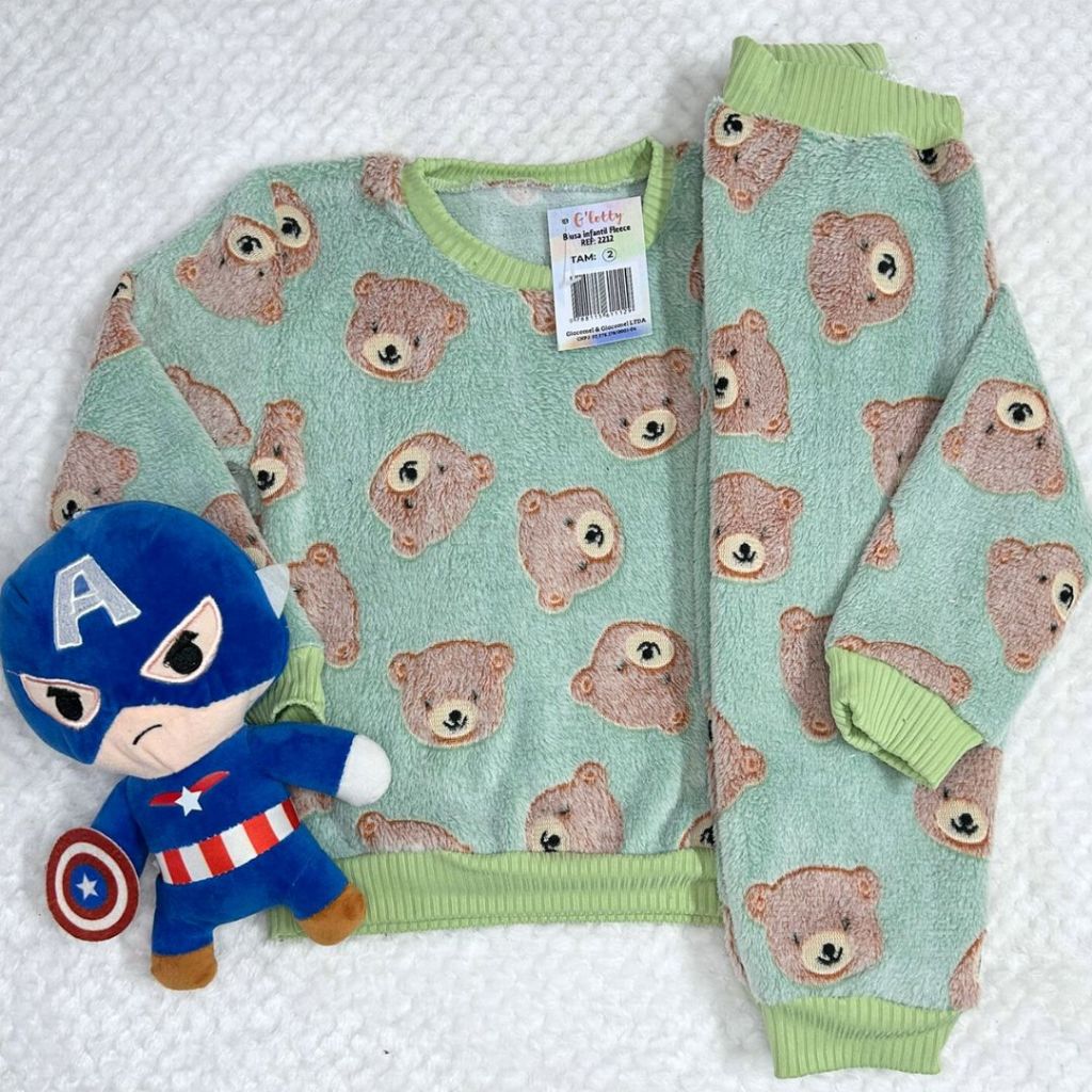 Conjunto Pijama Infantil Premium Fleece Pelúcia Ted Quentinho Menino para o inverno