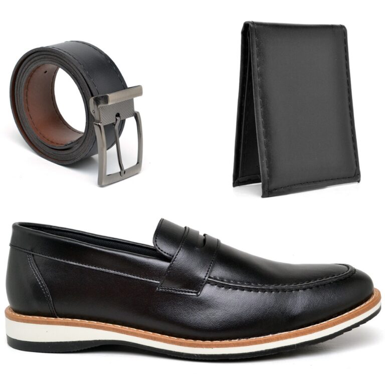 Kit Sapato Mocassim Masculino Casual Cinto Carteir