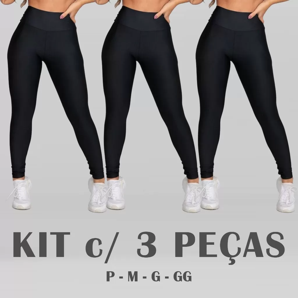 Calça Legging Academia Cintura Alta Suplex Tecido Grosso Moda Fitness Kit com 2 ou 3