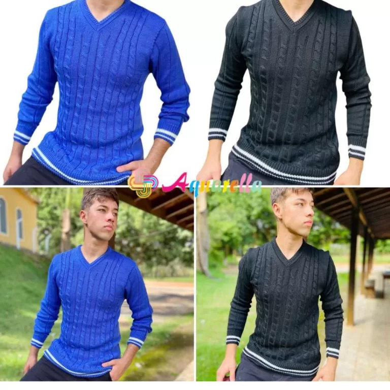 Blusa Suéter Masculino Gola V Trança