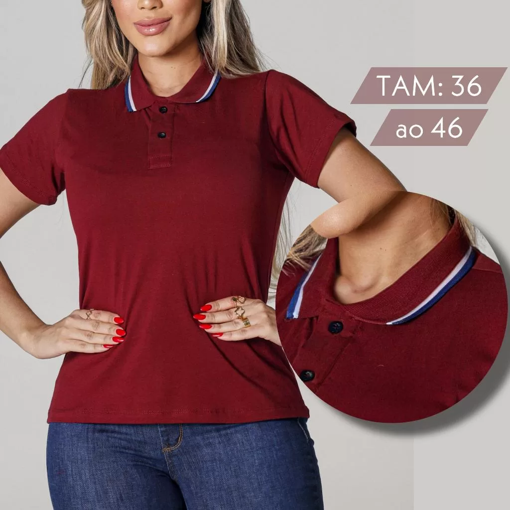 Blusa Camisa Gola Polo Feminina Casual Trabalho 100% Algodão Acinturada Manga Curta Evangélica
