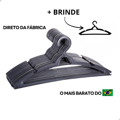Cabide Adulto Preto Kit 100 Cabides Reforçados Or