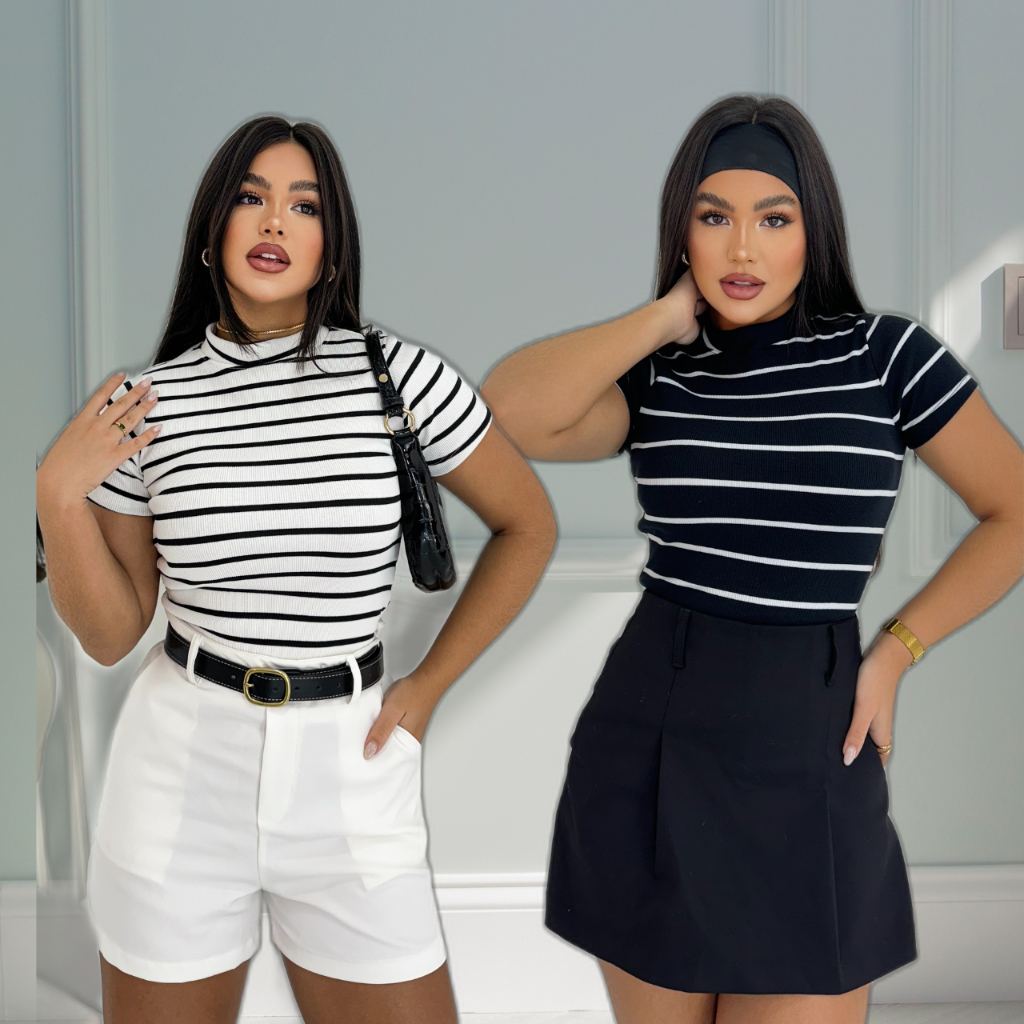 CAMISETA BLUSA LISTRADA MODA TENDENCIA VERÃO 2026 CANELADO PREMIUM PRIMAVERA