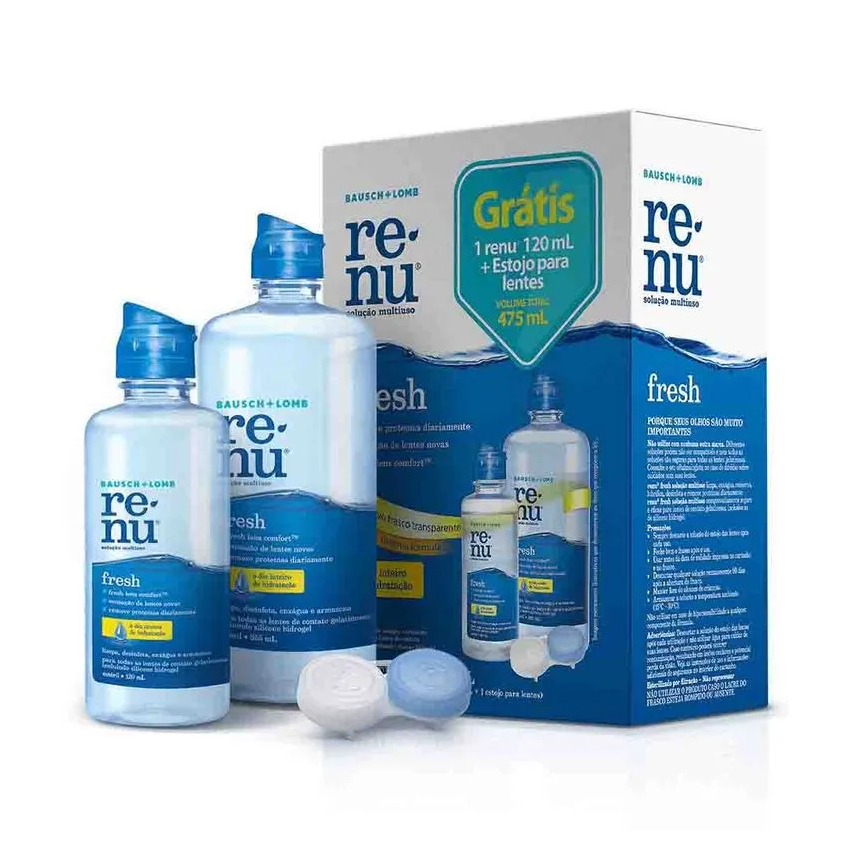 Kit Renu 475ml (355 + 120 ML) + Estojo – Solução de Limpeza Para lentes de Contato