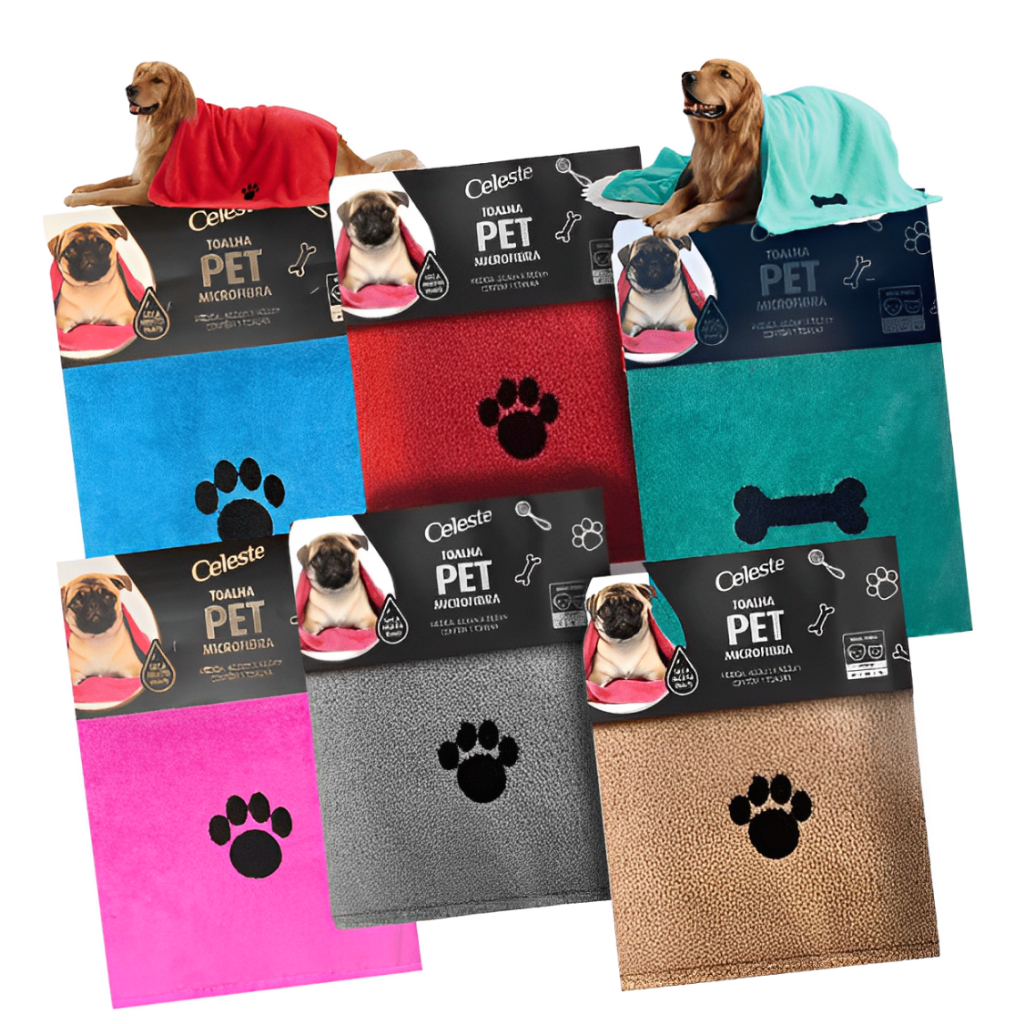 Toalha Pet Banho Cachorro Gato Microfibra Super Absorção Macia Para Cães 60×90