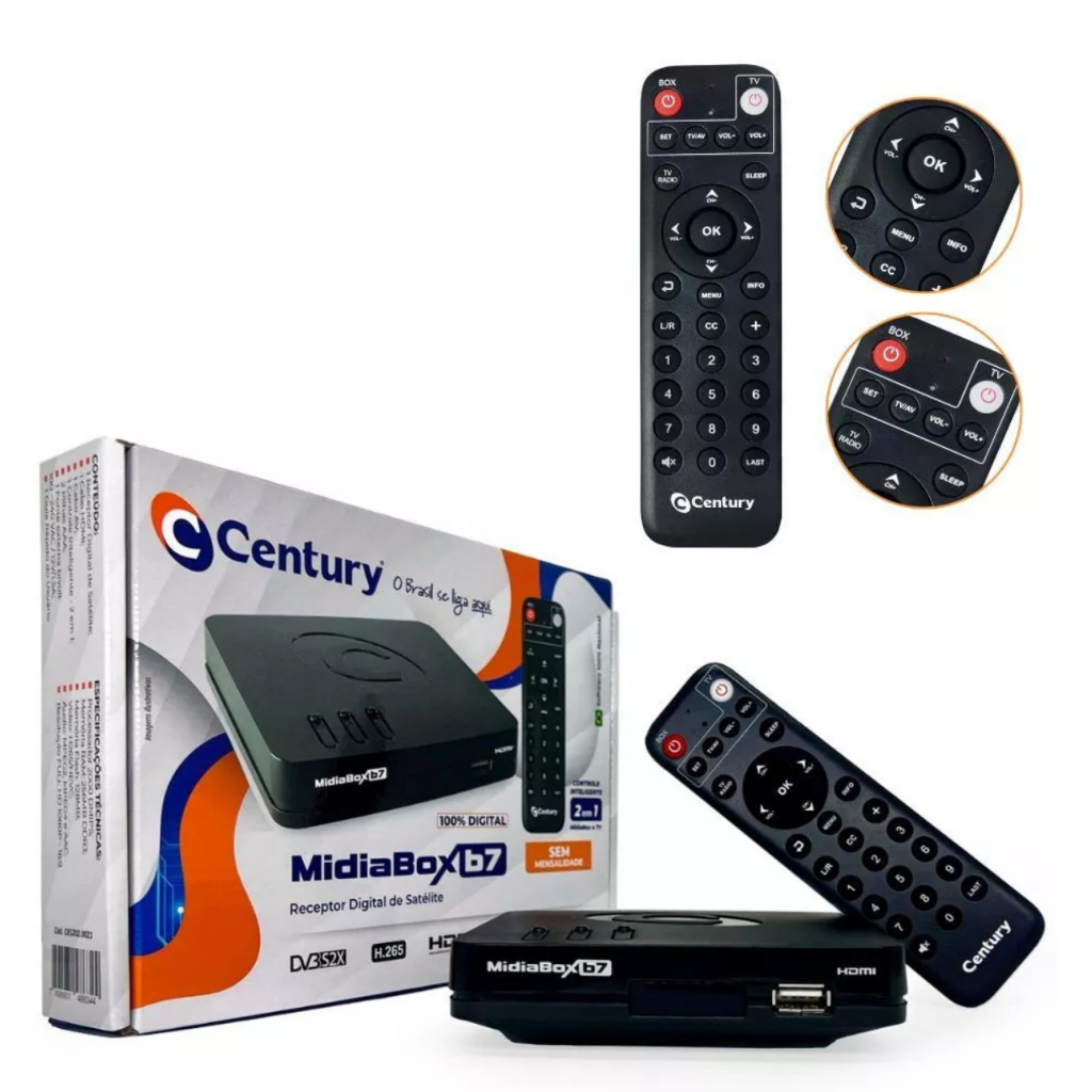 Receptor Conversor Midiabox B7 Century Digital Banda Ku Compativel com Antena de 60cm de Chapa