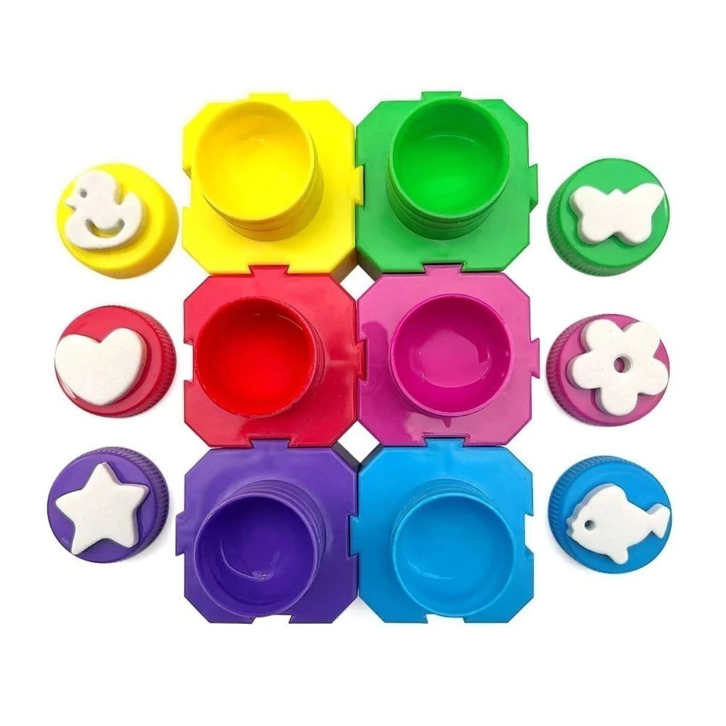 Carimbo Guache Pintura Com Pote Encaixavel C/6 Cores LeoEleo