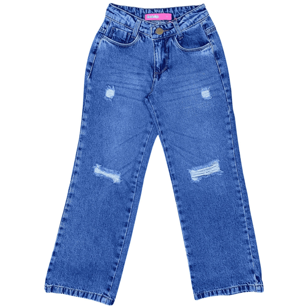 Calça Jeans Wide Leg Infantil Juvenil Menina Lisa Moderna