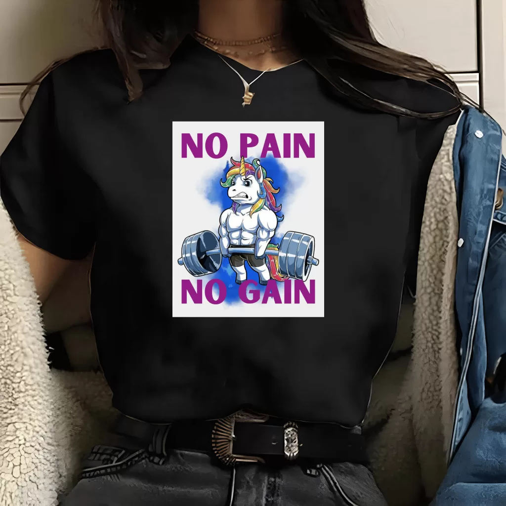 Camiseta Treino Unicórnio – No pain no gain (preta)