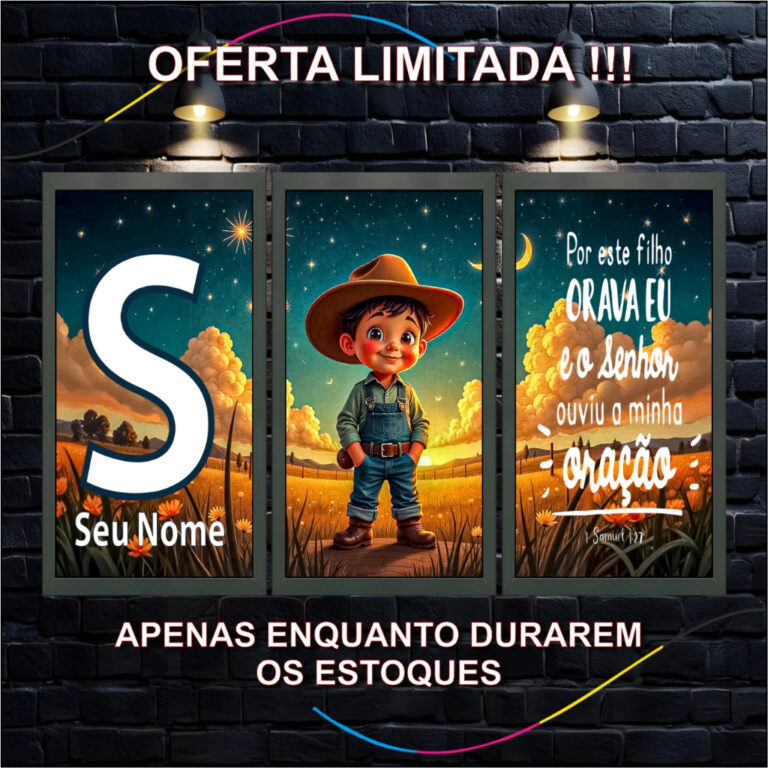 Quadro Decorativo Infantil Fazendeiro, 3 Painéis,