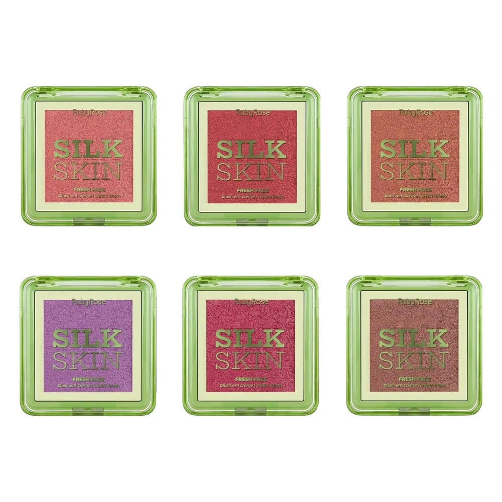 Blush Cintilante em Creme Fresh Face Silk Skin Mauve Bloom Coral Crush Rosy Dawn Apricot Haze Sunse