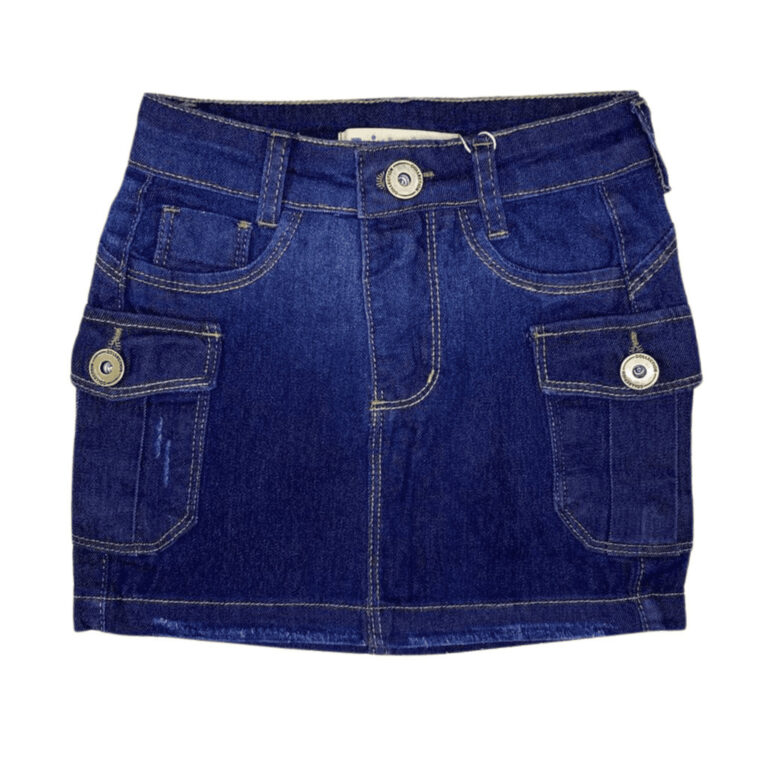 Saia Jeans Cargo Menina Infantil Juvenil Bermuda E