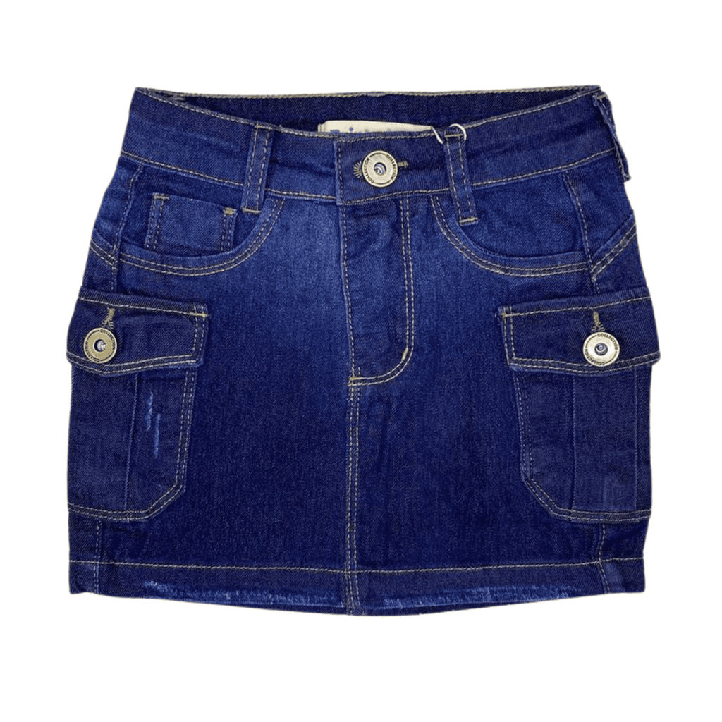 Saia Jeans Cargo Menina Infantil Juvenil Bermuda Escura