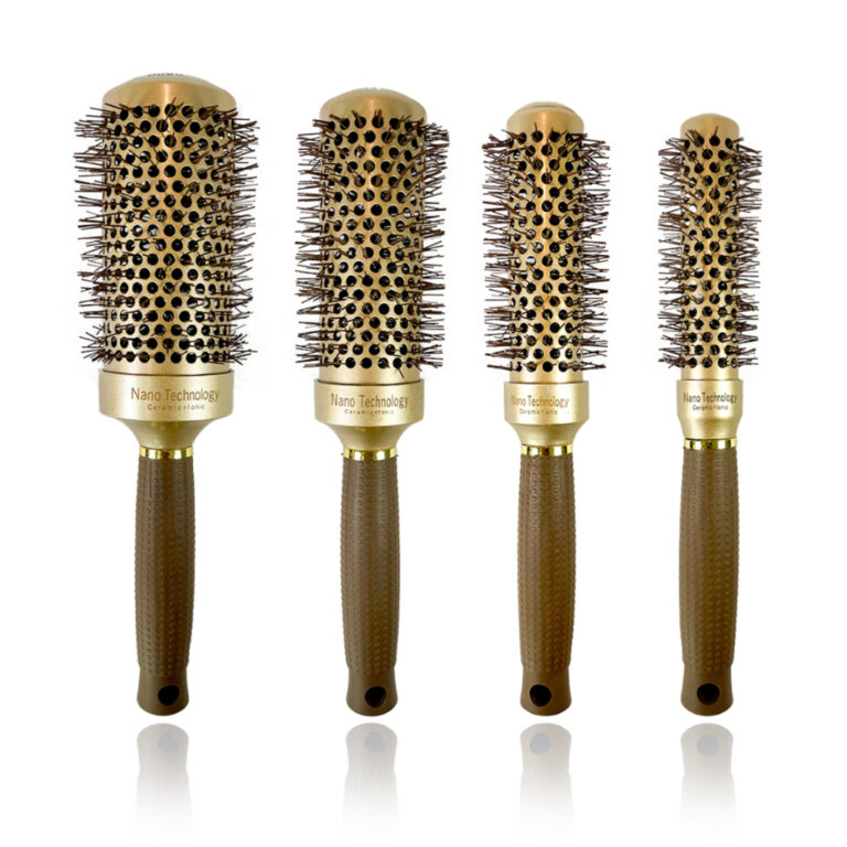 Escova de Cabelo Profissional Dourada Com Cerdas d