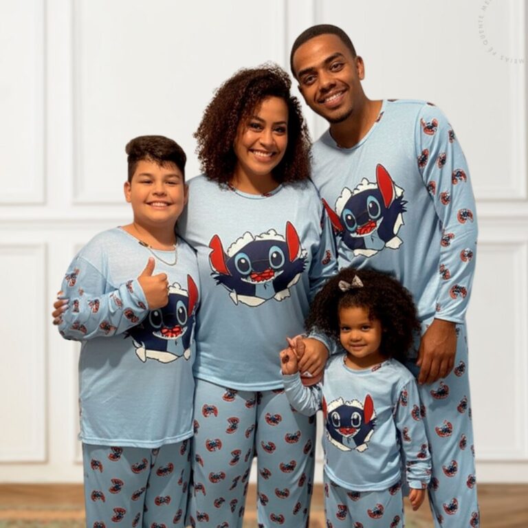 Pijama Stitch Frio Família Estampado Combinando C