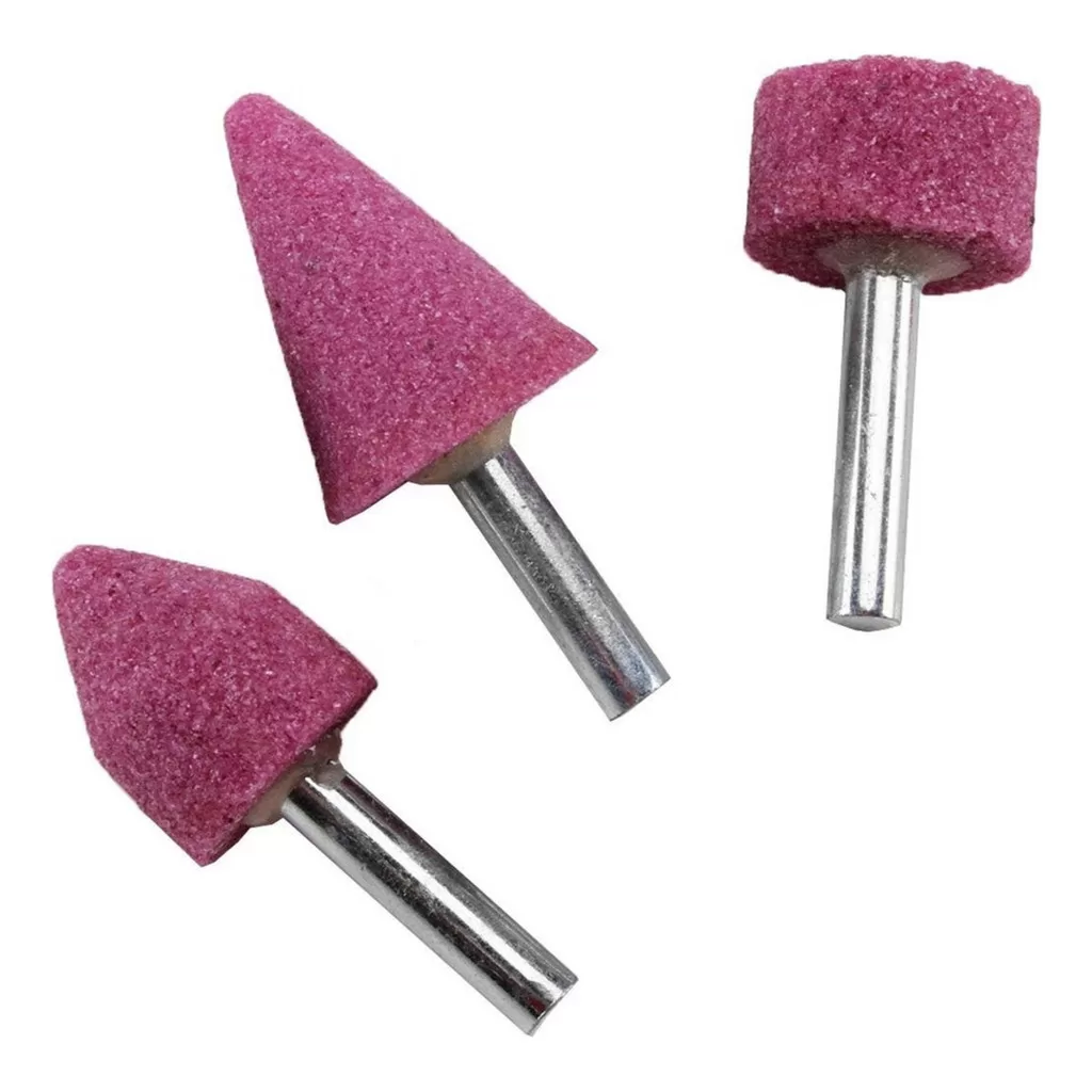 Kit 3 Pontas Montadas Esmeril Óxido de Alumínio Para Retífica Desbaste e Acabamento