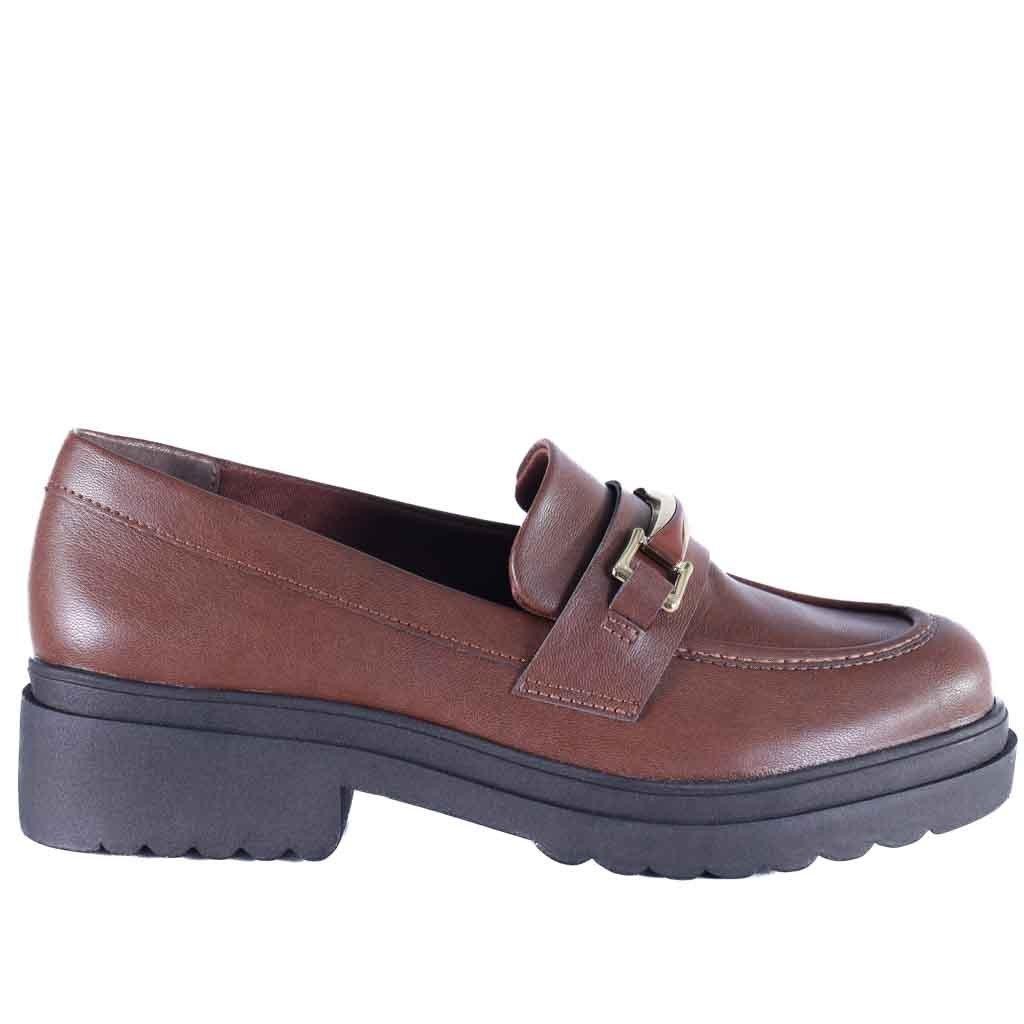 Mocassim Feminino Via Marte Solado Tratorado 246-004 Dark Brown
