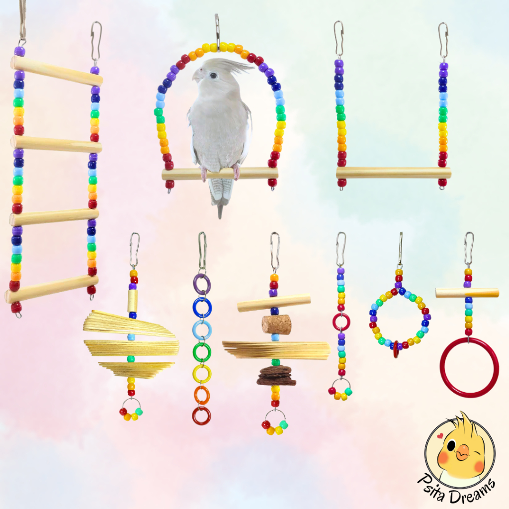 Kit Brinquedos Arco-Íris, calopsita, agapornis, periquito, aves, brinquedo, acessórios calopsita
