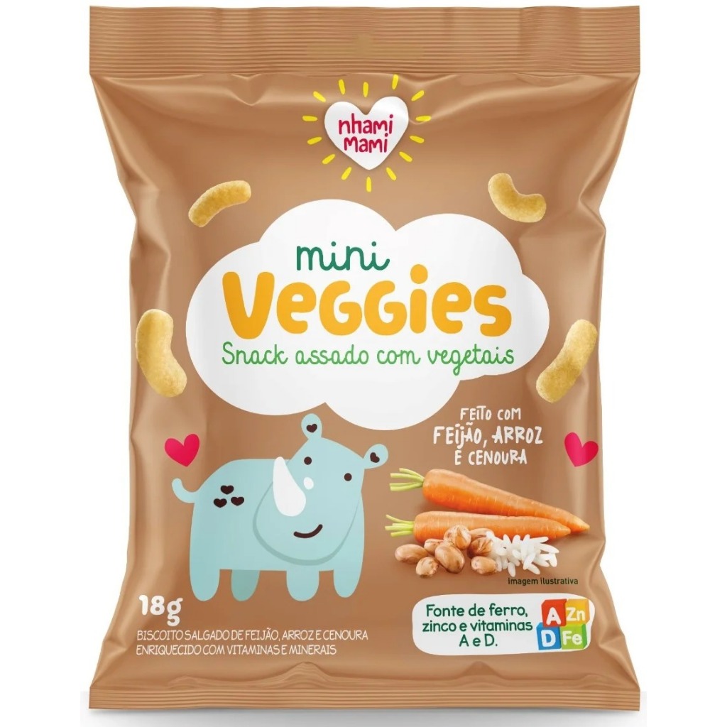 MINI VEGGIES ARROZ, FEIJÃO E CENOURA 06x18g – NHAMI MAMI