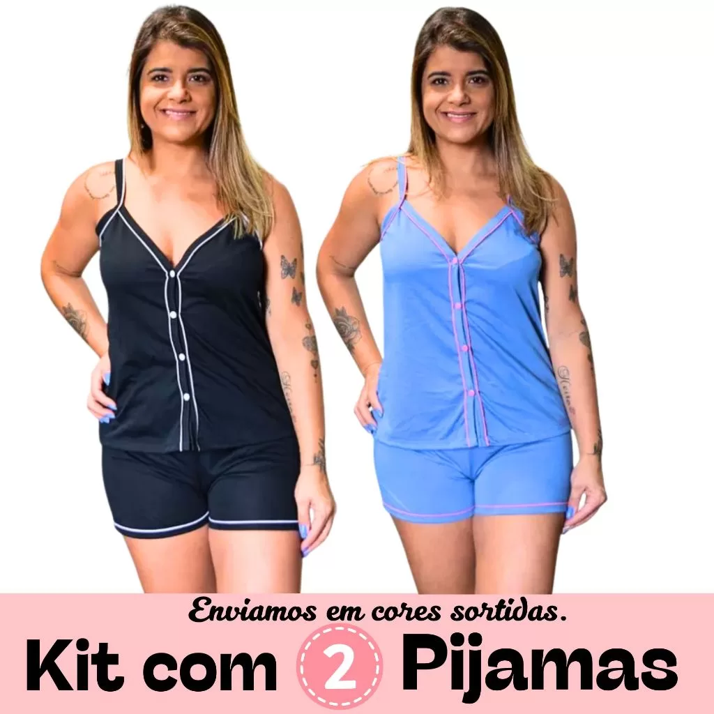 Kit com 2 Baby Doll Amamentação Cirurgico com botões Alcinha em malha premium cores sortidas