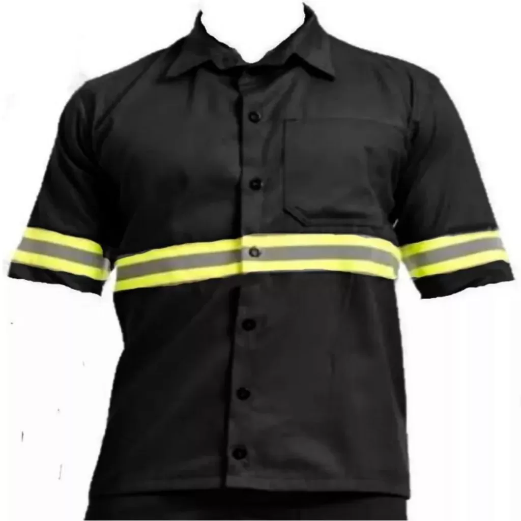 Camisa Brim Profissional Faixa Refletiva Manga Curta Botão