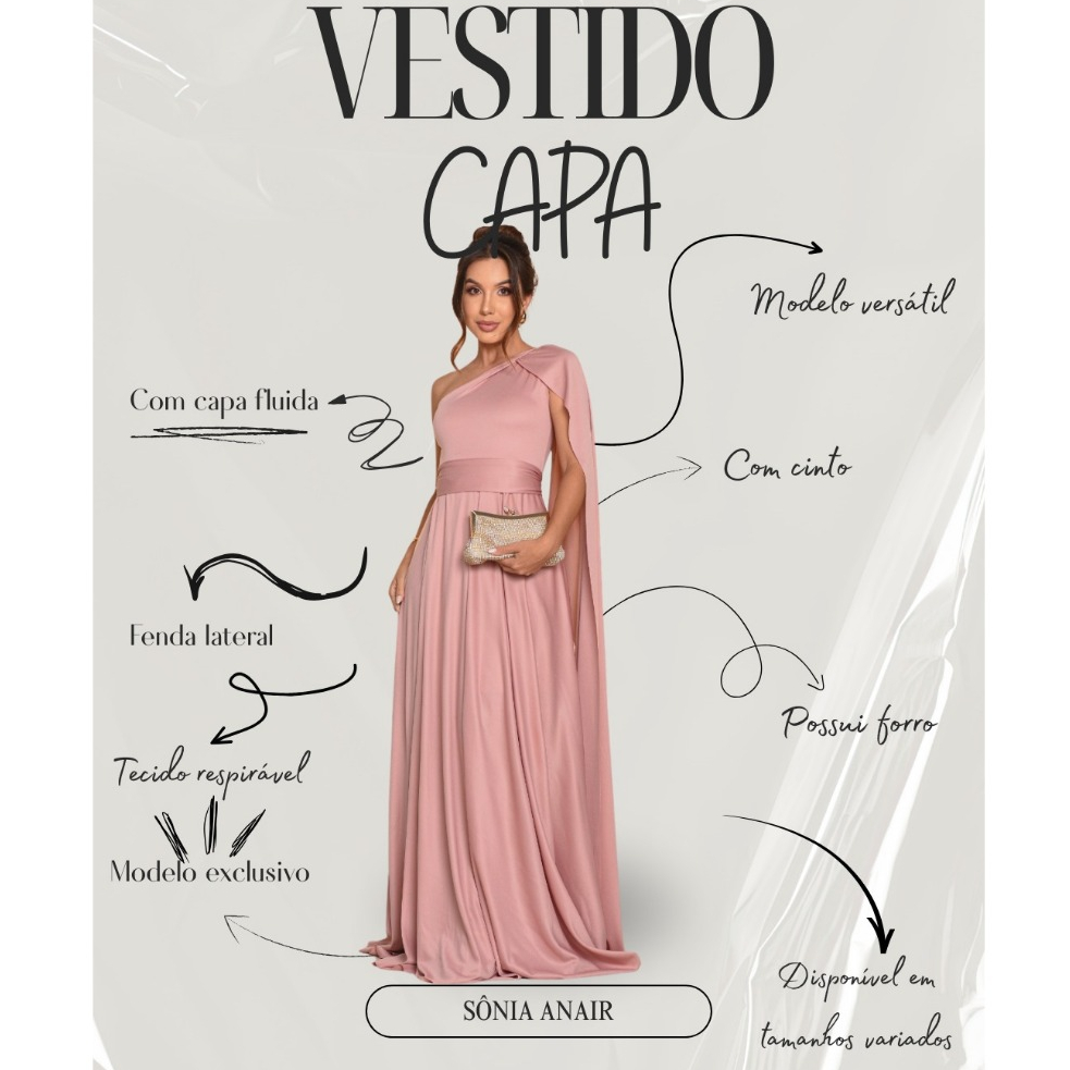 Sônia Anair Vestido Feminino Longo de Noiva com Capa Festa Madrinha Casamento