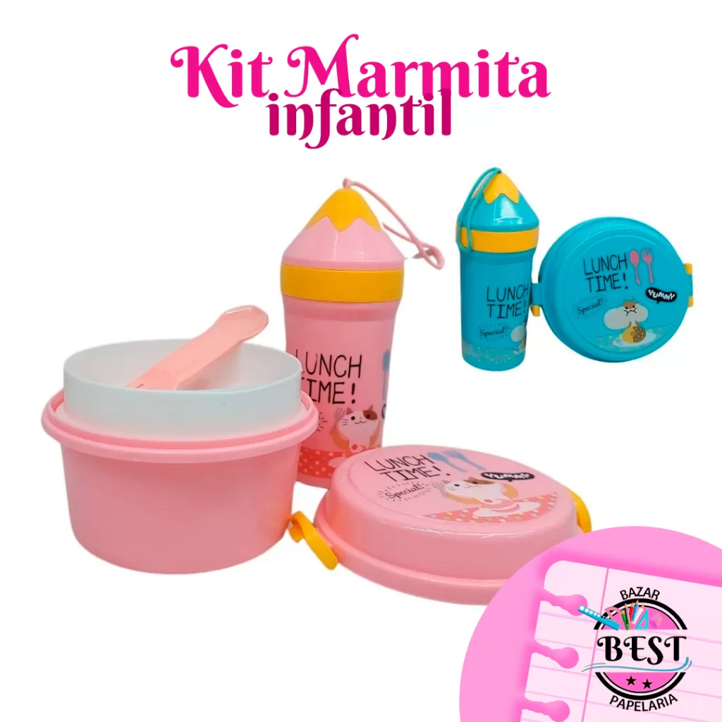 Kit Marmita Infantil Lancheira Pote Com Garrafa e Colher