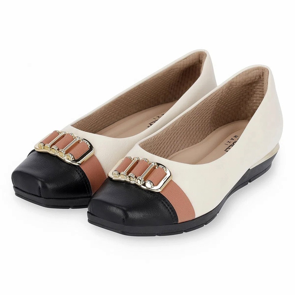 Sapato Piccadilly Fernanda Bicolor Metal – Branco e Preto