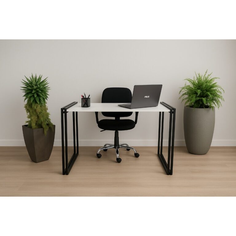 MESA ESCRITÓRIO ESTILO INDUSTRIAL PÉ DUPLO.