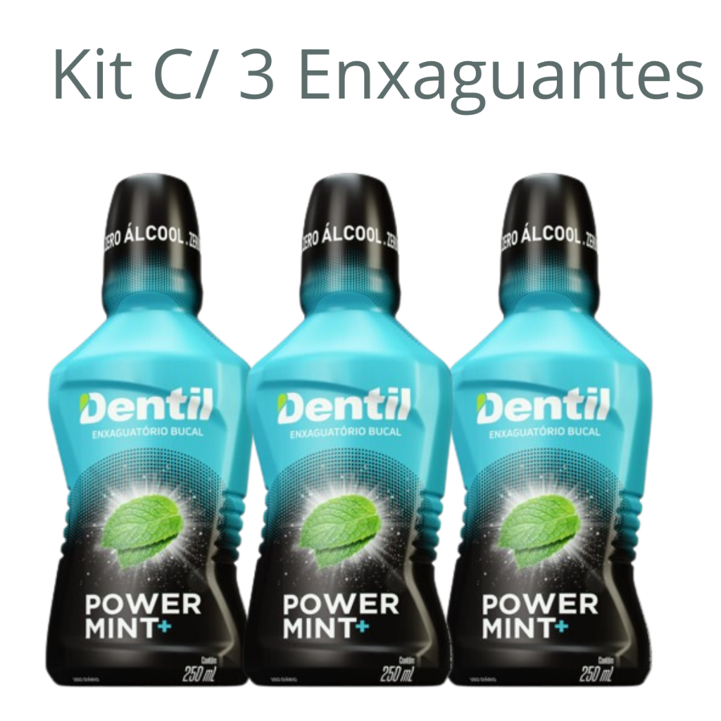 Kit 3 Enxaguante Bucal Dentil Power Mint 250ml – Refrescância Total