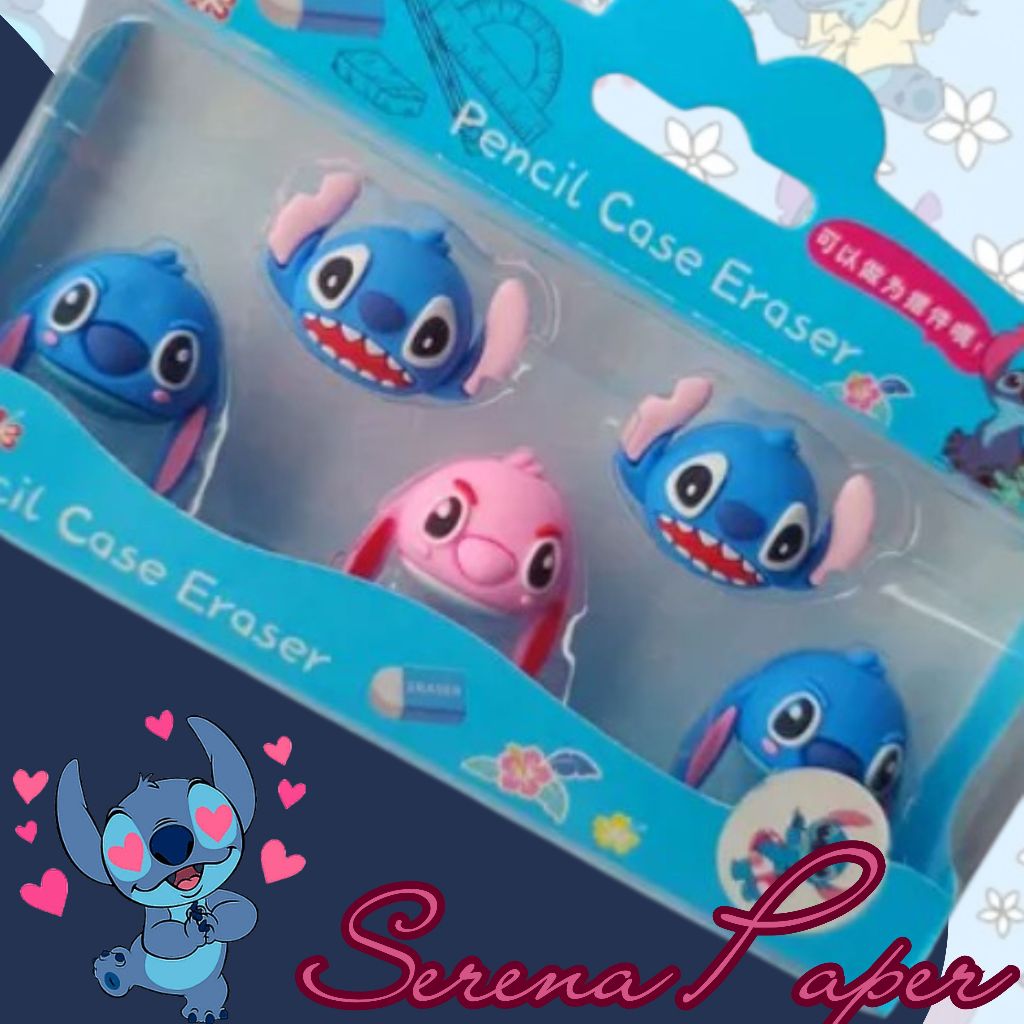 KIT COM 5 BORRACHAS PARA LÁPIS STITCH 3D / PAPELARIA FOFA KAWAII / MATERIAL ESCOLAR